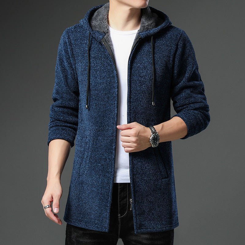 Herren nan urbaner Kapuzen-Strickmantel mit Teddyfutter, verdecktem Reißverschluss und seitlichen Eingrifftaschen EB