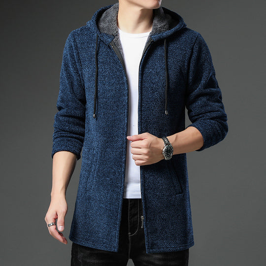 Herren nan urbaner Kapuzen-Strickmantel mit Teddyfutter, verdecktem Reißverschluss und seitlichen Eingrifftaschen EB