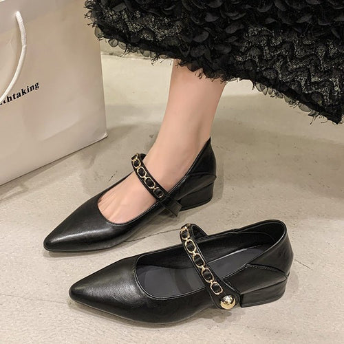 Damen elegante Mary Jane Pumps mit modischer Kettenverzierung EB