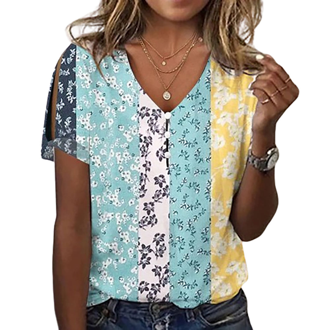 Damen Kurzarmbluse mit floralen Stickereien und Knopfdetails EB