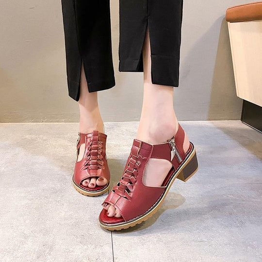 Damen elegante Schnürsandalen mit offener Zehenpartie und modischem Absatz EB