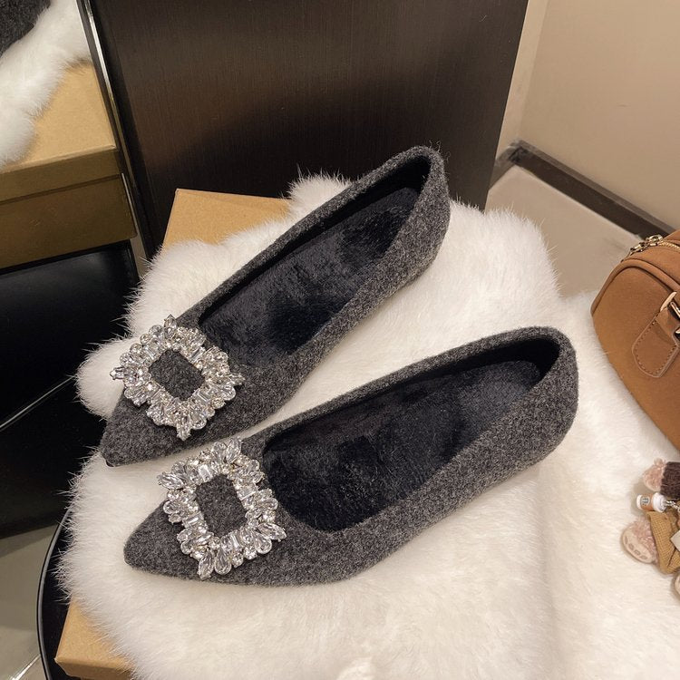 Damen elegante Spitzen-Ballerinas mit Kristallakzenten EB