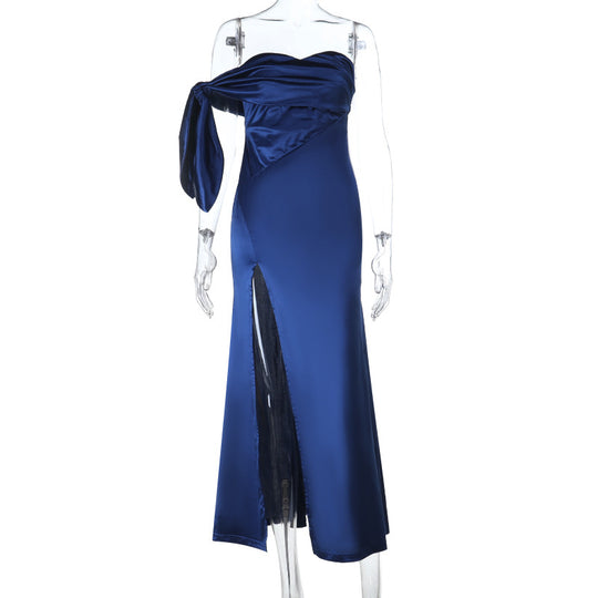 Damen Asymmetrisches Abendkleid mit elegantem Schlitz und dekorativem Überwurf EB