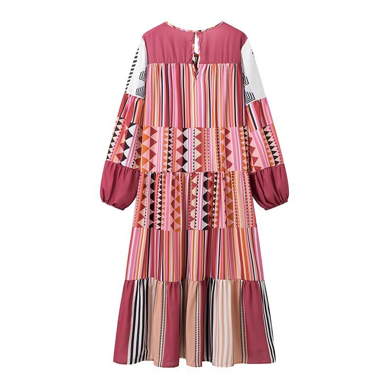 Damen Maxikleid mit buntem grafischem Muster und voluminösen Ärmeln EB