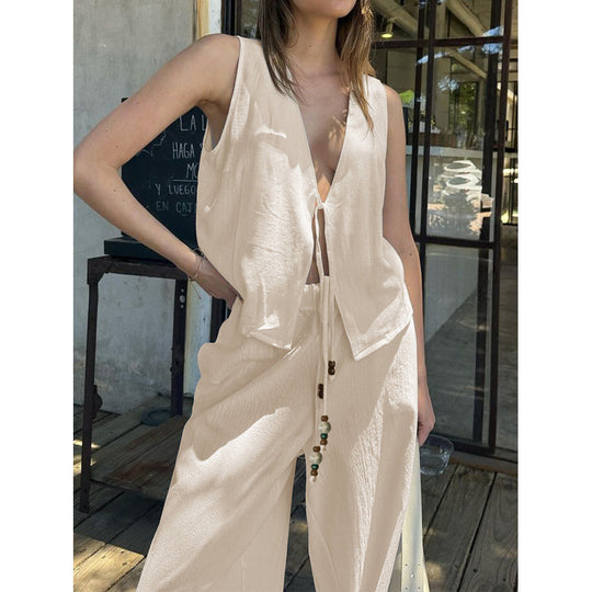 Damen luftiges Sommer-Set mit verstellbarem Kordelzug und lockerer Passform EB