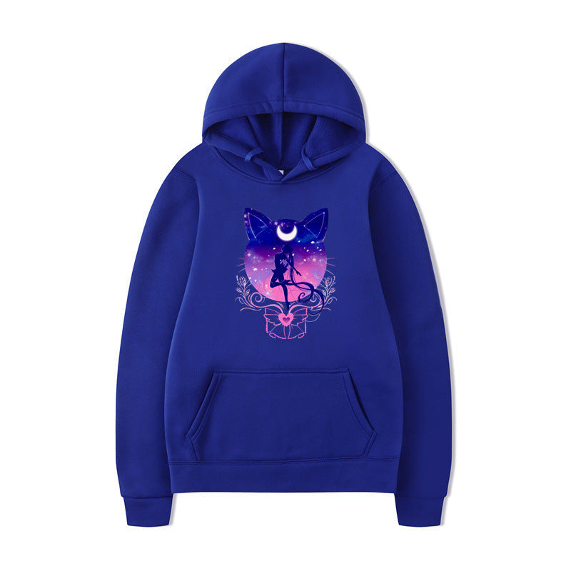 Damen Kapuzenpullover mit künstlerischem Katzenmotiv und bequemer Passform EB