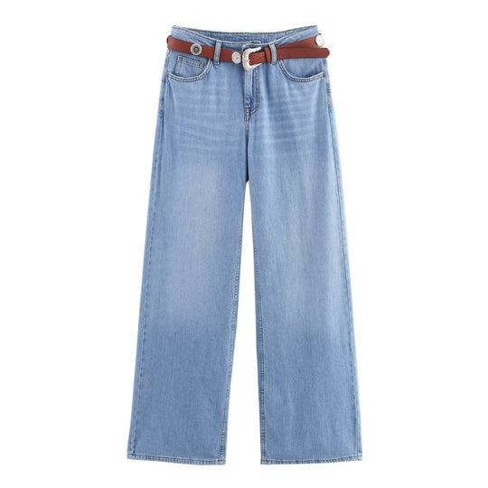 Damen Weite Jeans mit eleganter Gürtelapplikation EB