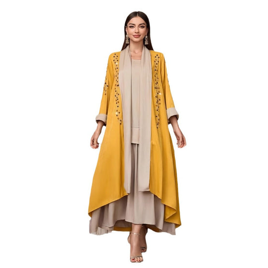 Damen Langarm-Kimono mit dekorativen Applikationen und asymmetrischem Saum EB