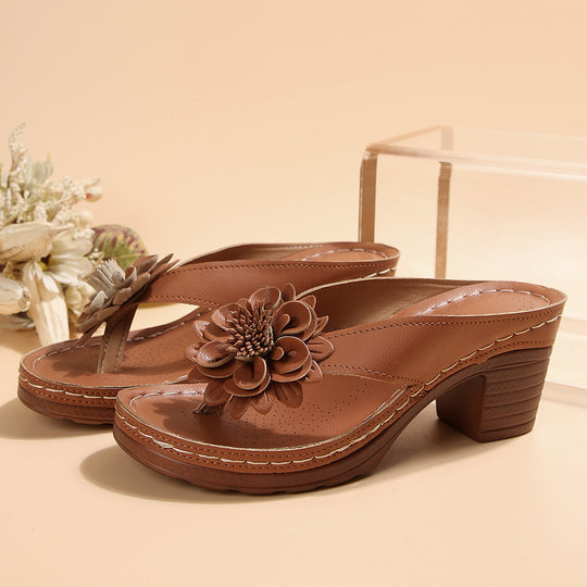 Damen komfortable Zehenstegsandalen mit floralem Dekor und rutschfester Sohle EB