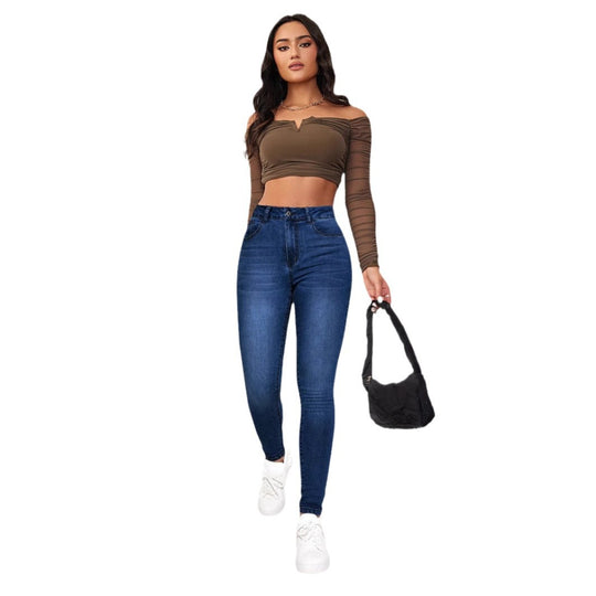 Damen Skinny Jeans mit hohem Bund und figurschmeichelndem Schnitt EB