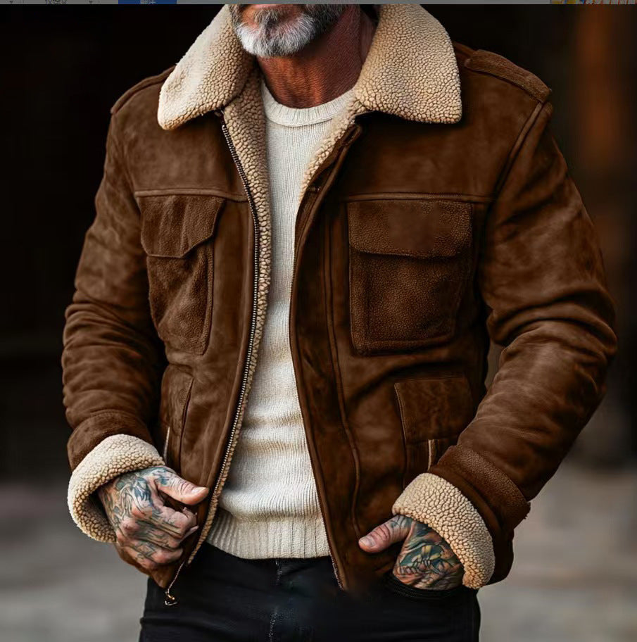 Herren stilvolle Lammfelljacke mit praktischen Taschen EB