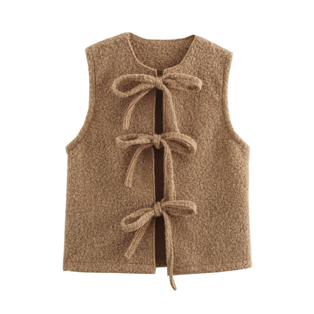 Damen elegante Strickweste mit dekorativen Schleifen EB