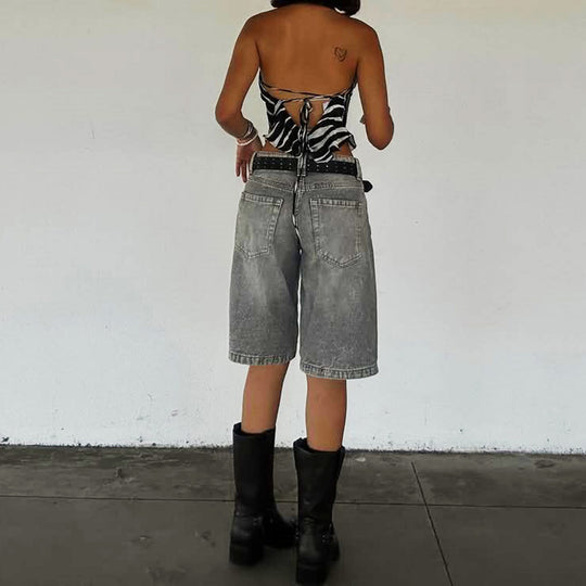 Damen Hochgeschnittene Denim-Shorts im modernen Stil EB