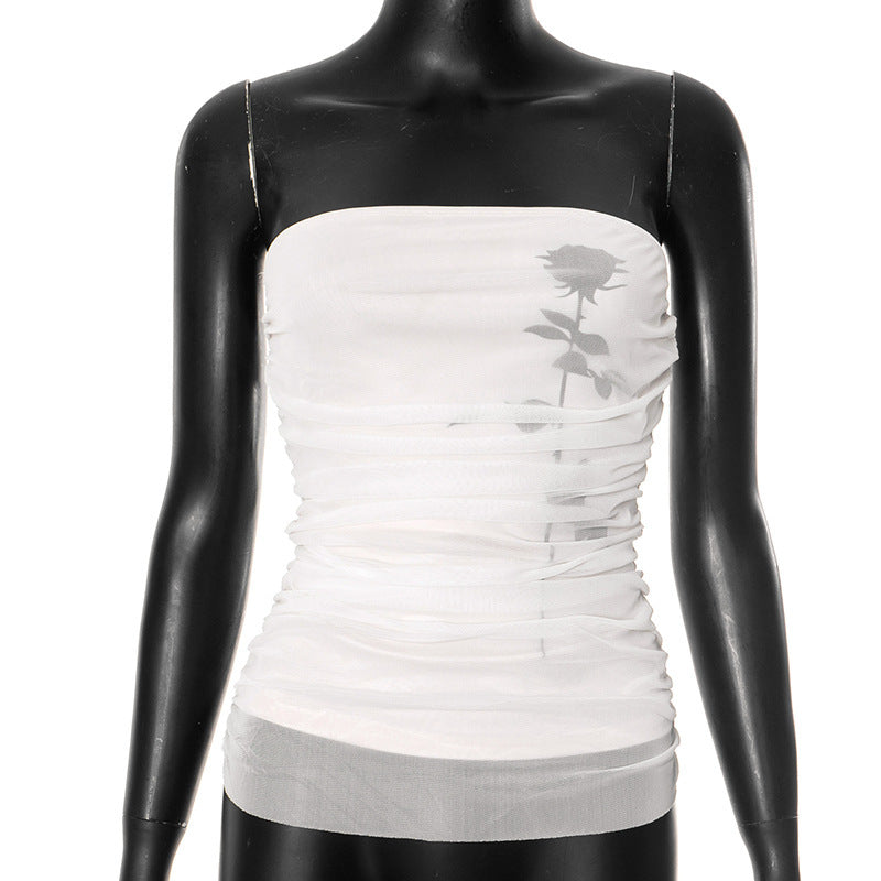 Damen Bandeau-Top mit Raffung und transparentem Stoff EB