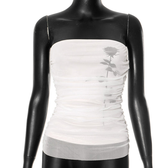 Damen Bandeau-Top mit Raffung und transparentem Stoff EB
