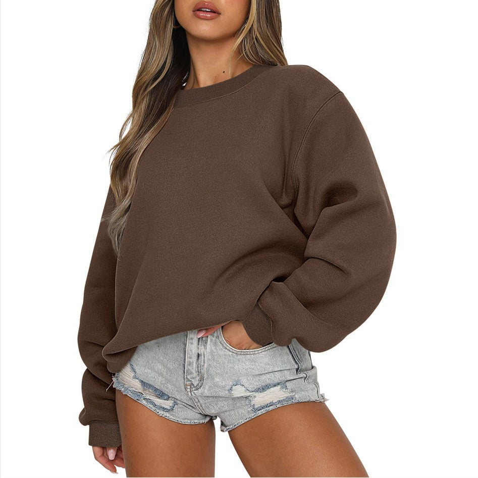 Damen nan oversized Rundhals-Sweatshirt aus Baumwollmix mit überschnittener Schulter, angerauter Innenseite und elastischen Bündchen EB