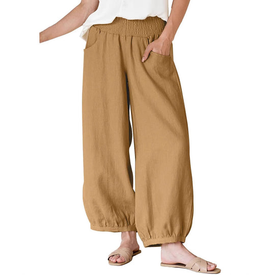 Damen weite Hose mit elastischem Bund und praktischen Seitentaschen EB