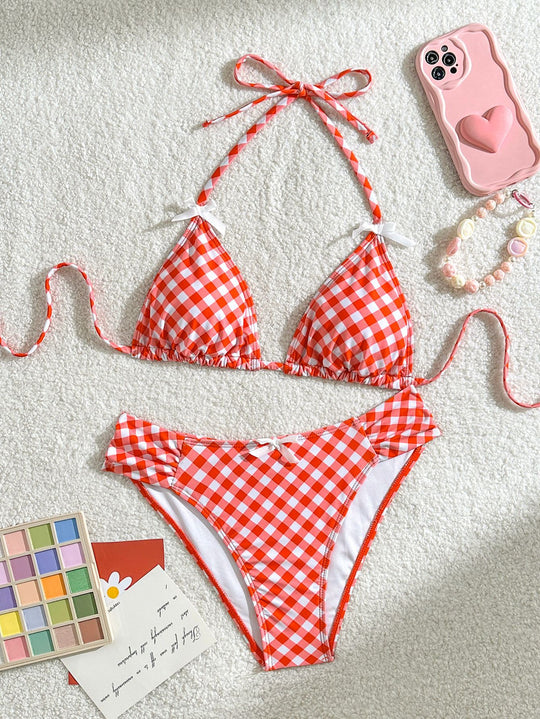 Damen Triangel-Bikini mit verstellbaren Schnürdetails und charmanten rüschigen Akzenten EB