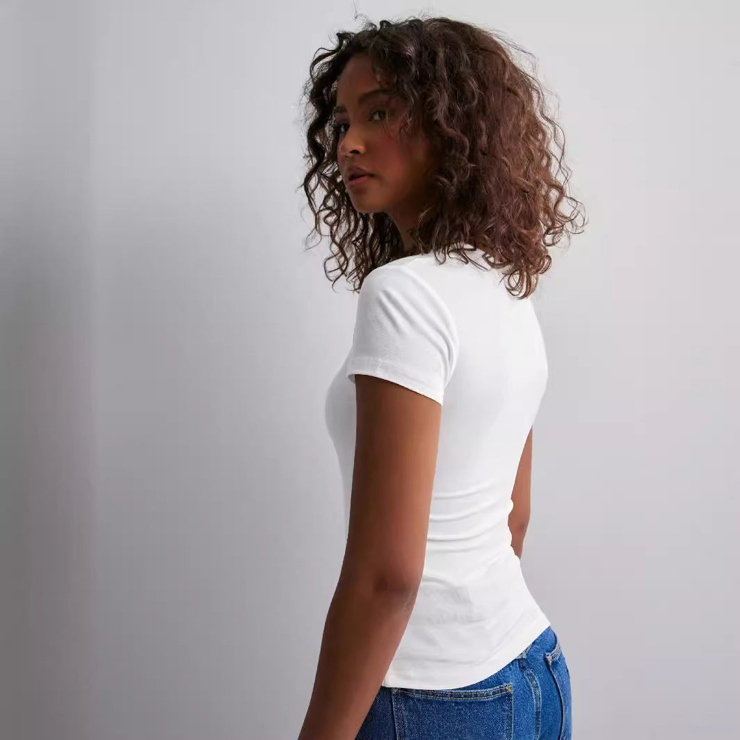 Damen Slim Fit T-Shirt aus hochwertigem Baumwollmix mit elastischem Stretch EB