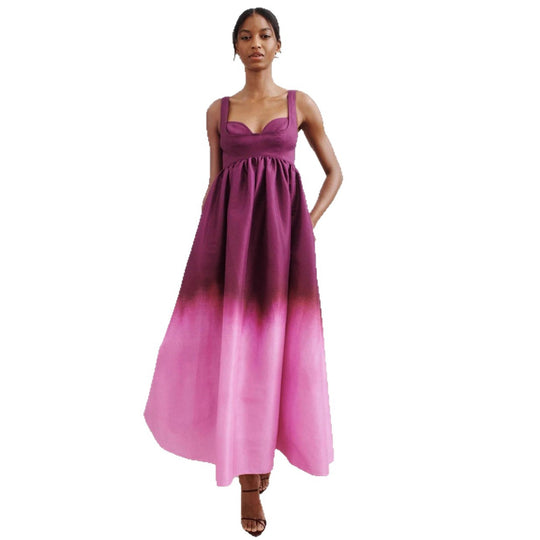 Damen nan bodenlanges Bustier-Maxikleid mit herzförmigem Dekolleté, breiten Trägern und geraffter Empire-Taille EB