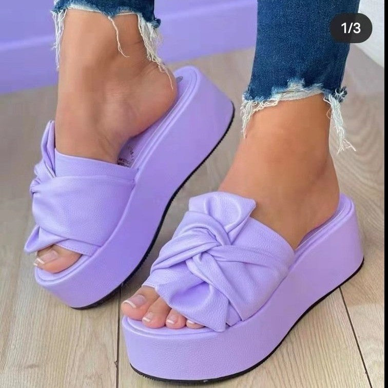 Damen Wedge-Pantoletten mit stilvollem Knotendesign und rutschfester Sohle EB
