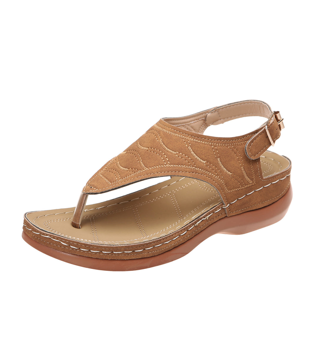 Damen Keil-Sandalette mit verstellbarem Fersenriemen und gesteppter Wildlederoptik EB