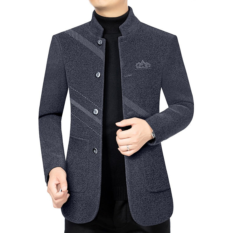 Herren Kurzmantel mit Stehkragen aus Wollmix und diagonalem Struktur-Design EB