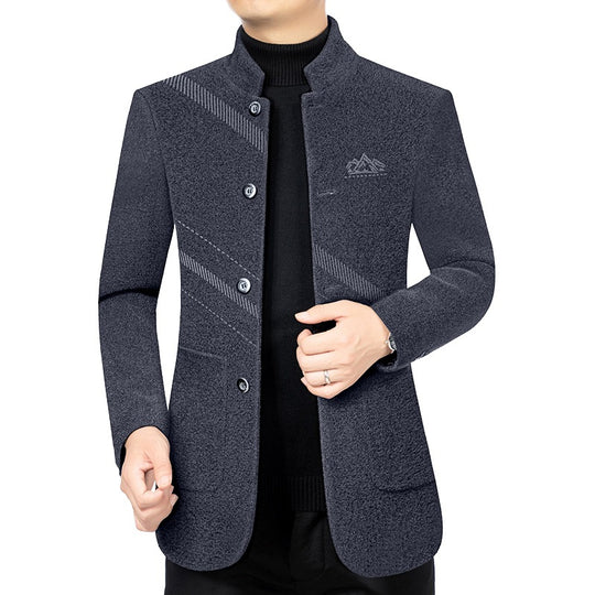 Herren Kurzmantel mit Stehkragen aus Wollmix und diagonalem Struktur-Design EB