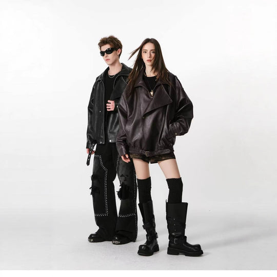 Damen Kunstlederjacke mit hohem Kragen und lässigem Schnitt EB