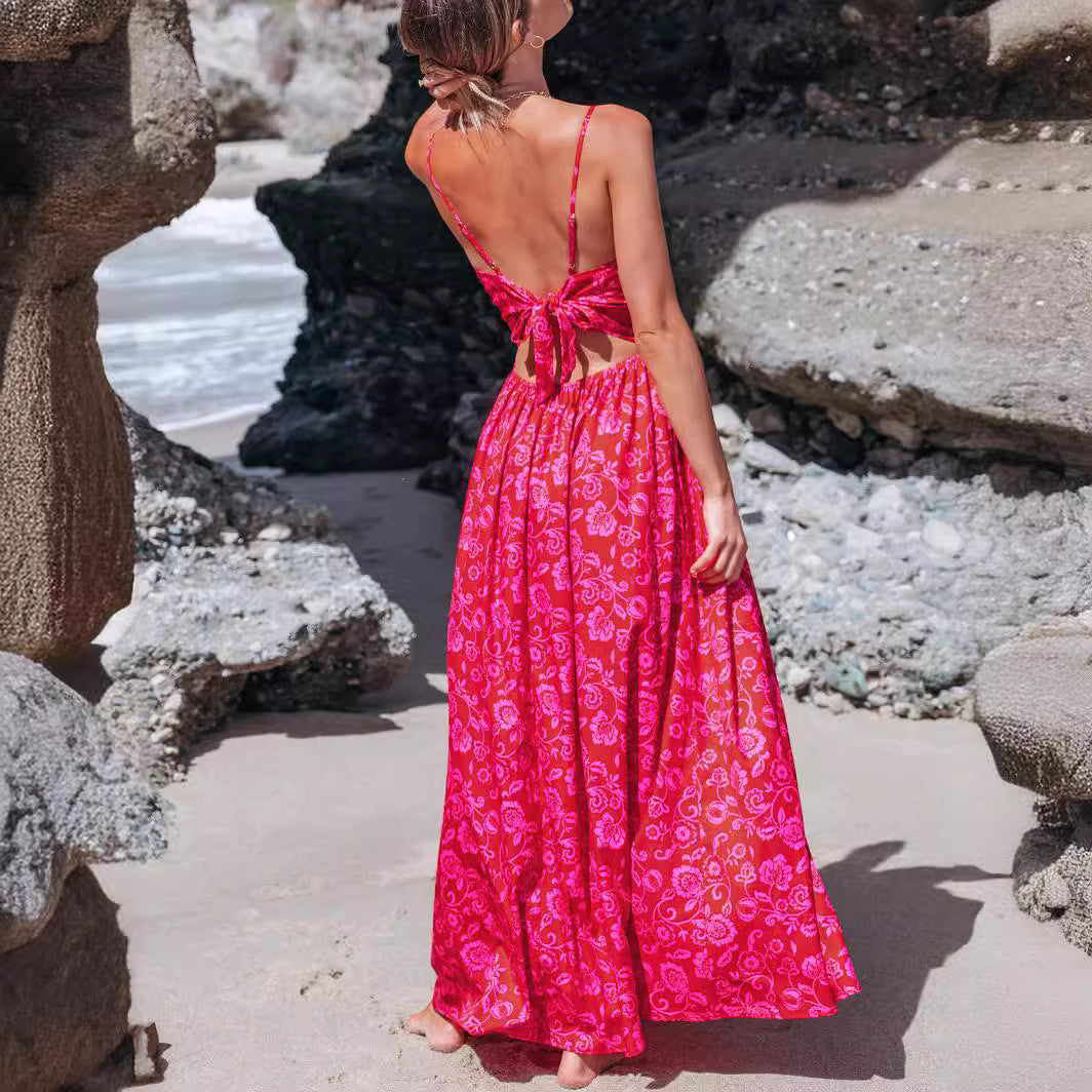 Damen Maxikleid mit raffiniertem Knotendesign und floralem Muster EB