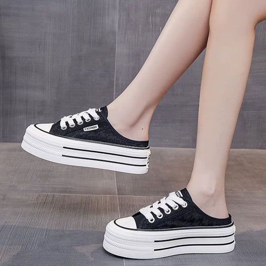 Damen Plattform Sneaker mit luftiger Canvas-Oberfläche und rutschfester Sohle EB