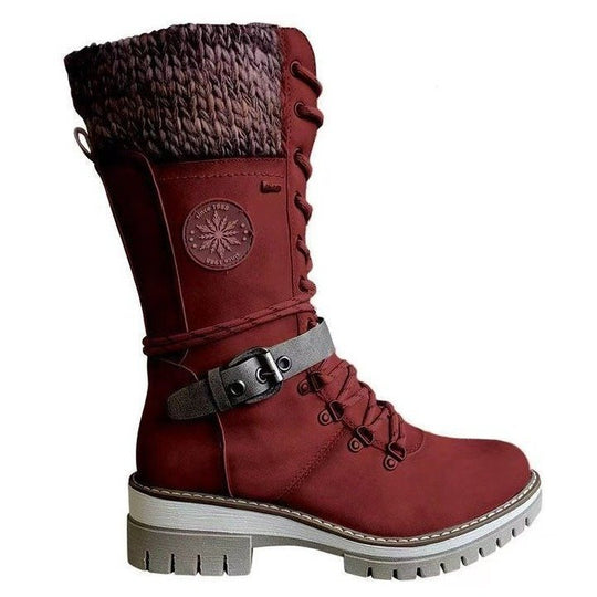 Damen nan hoher Schnürstiefel mit Strickbündchen, robuster Profilsohle und seitlichem Reißverschluss EB