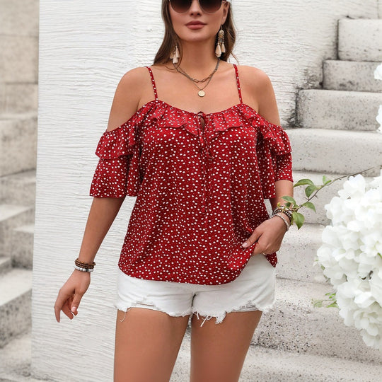Damen luftiges Oberteil mit Rüschendetails und Cut-Outs EB