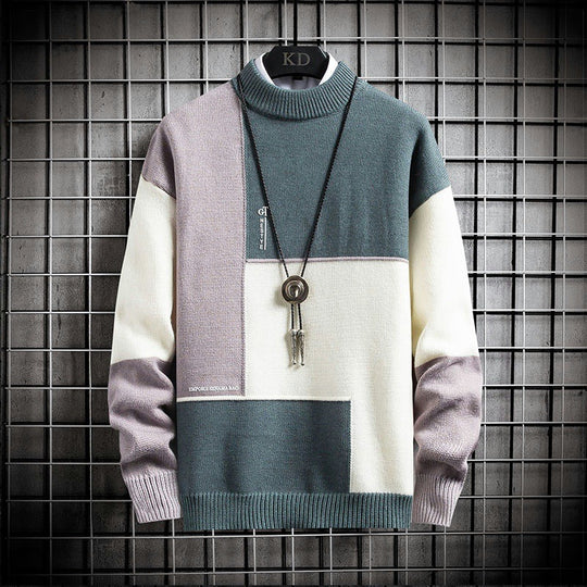 Herren nan blockfarbiger Oversize-Feinstrickpullover mit Stehkragen und gerippten Bündchen EB