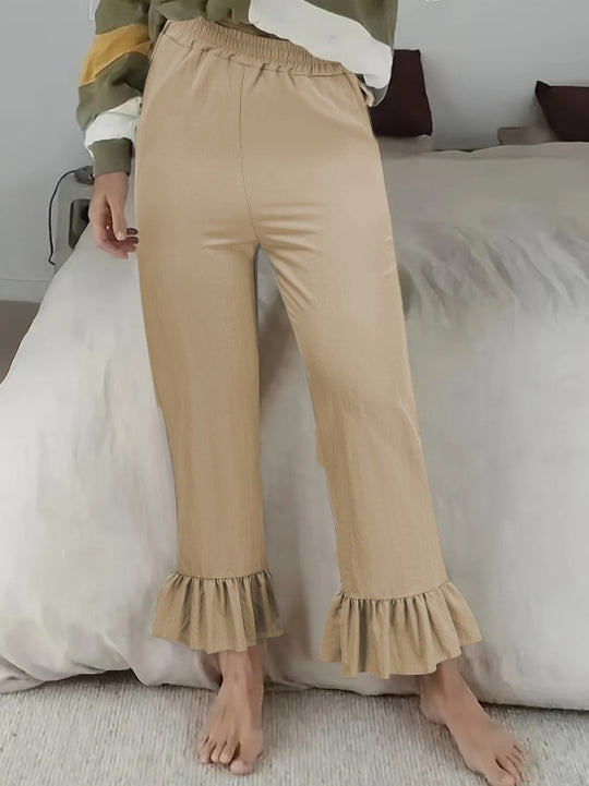 Damen Freizeithose mit Rüschenabschlüssen EB