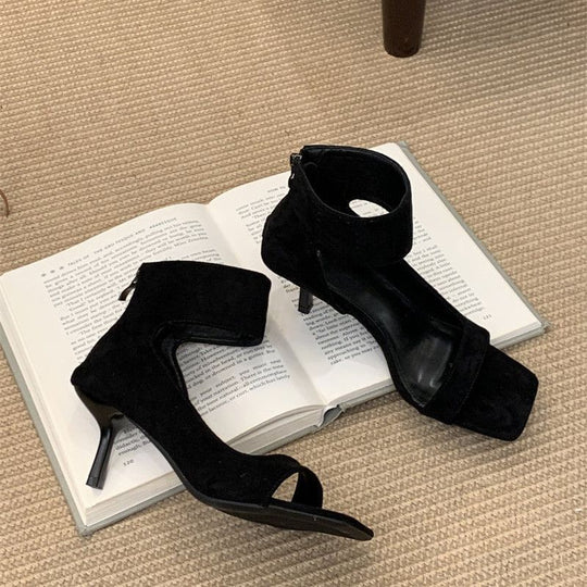 Damen elegante High Heel Sandalen mit offener Zehenpartie und modernen Riemchen EB
