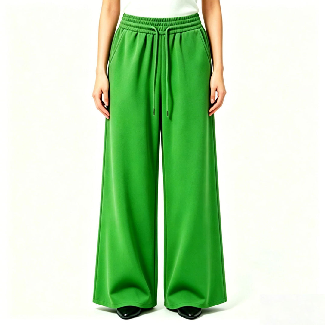Damen nan weite High-Waist Loungehose mit elastischem Bund, Kordelzug und fließendem Jersey EB