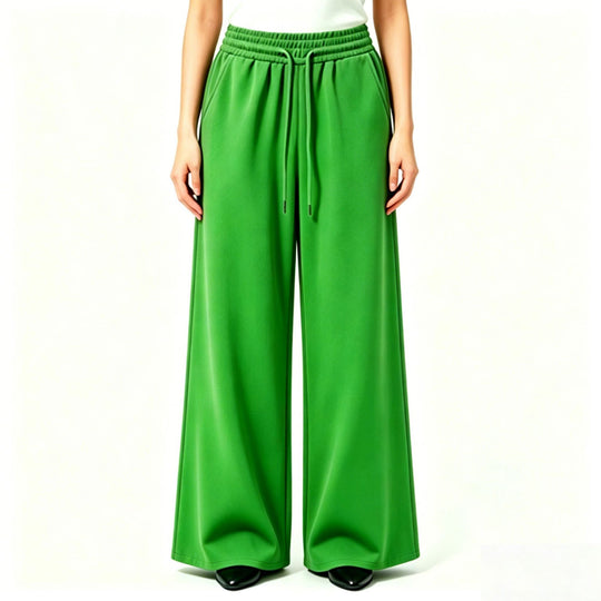 Damen nan weite High-Waist Loungehose mit elastischem Bund, Kordelzug und fließendem Jersey EB