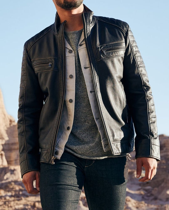 Herren Bikerjacke mit Stepp-Design und praktischen Taschen EB