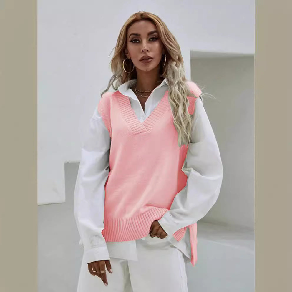 Damen Strickweste mit V-Ausschnitt und modernen Details EB