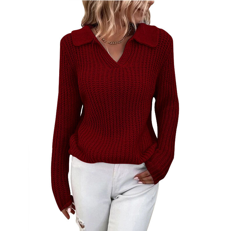 Damen Strickpullover mit modernem Kragen und strukturiertem Design EB