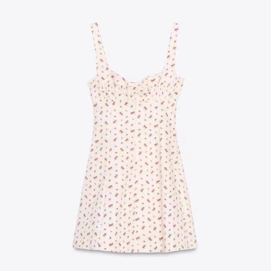 Damen Minikleid mit zartem Blumenmuster und schmalen Trägern EB