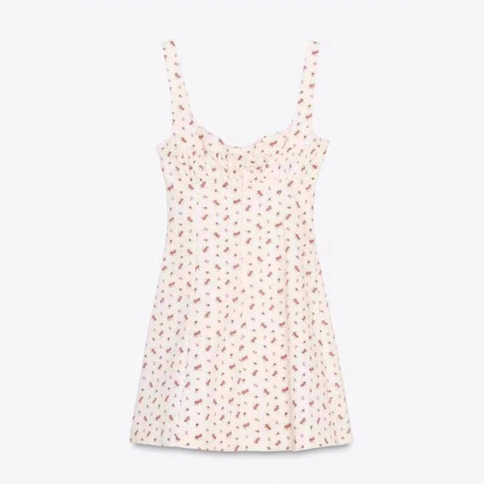 Damen Minikleid mit zartem Blumenmuster und schmalen Trägern EB
