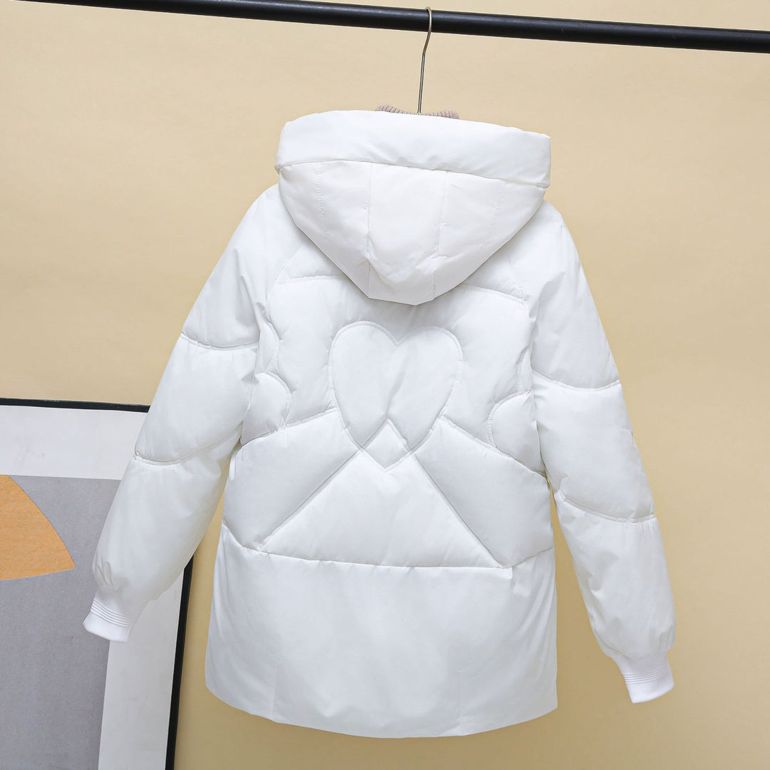 Damen gesteppte Winterjacke mit Kapuze und Herzdetails EB