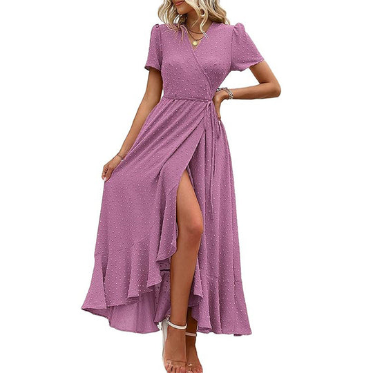 Damen Wickelmaxikleid mit eleganter Raffung und asymmetrischem Saum EB