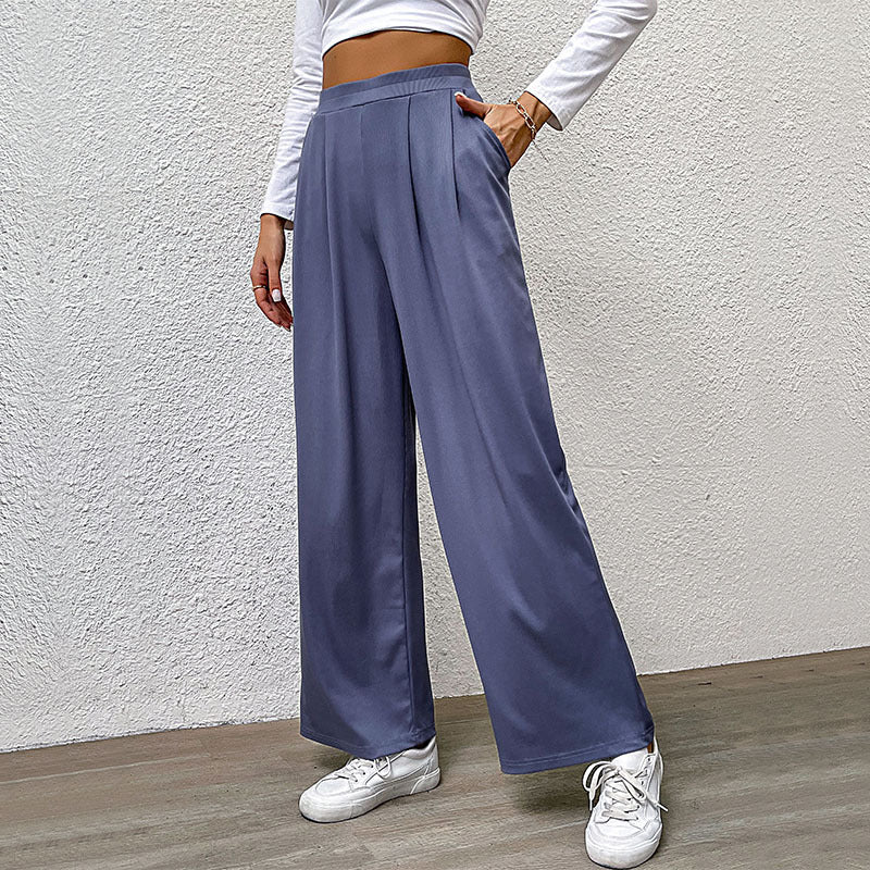 Damen Weite High-Waist-Hose mit eleganten Falten und elastischem Bund EB