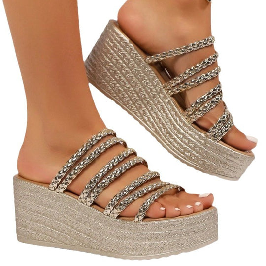 Damen Plateau-Sandalen mit geflochtenem Riemen-Detail EB
