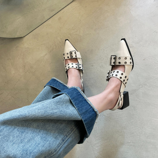 Damen Elegante Slingback-Pumps mit modischem Schnallen-Detail und Nieten EB