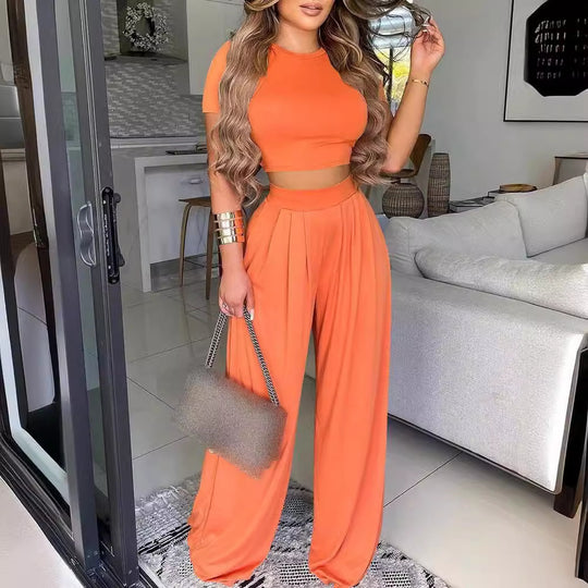 Damen kombiniertes Set mit lässigem cropped Oberteil und weit geschnittener Hose EB