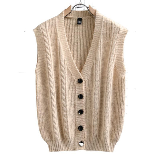 Herren ärmellose Strickjacke mit Zopfmuster und Knopfdetails EB